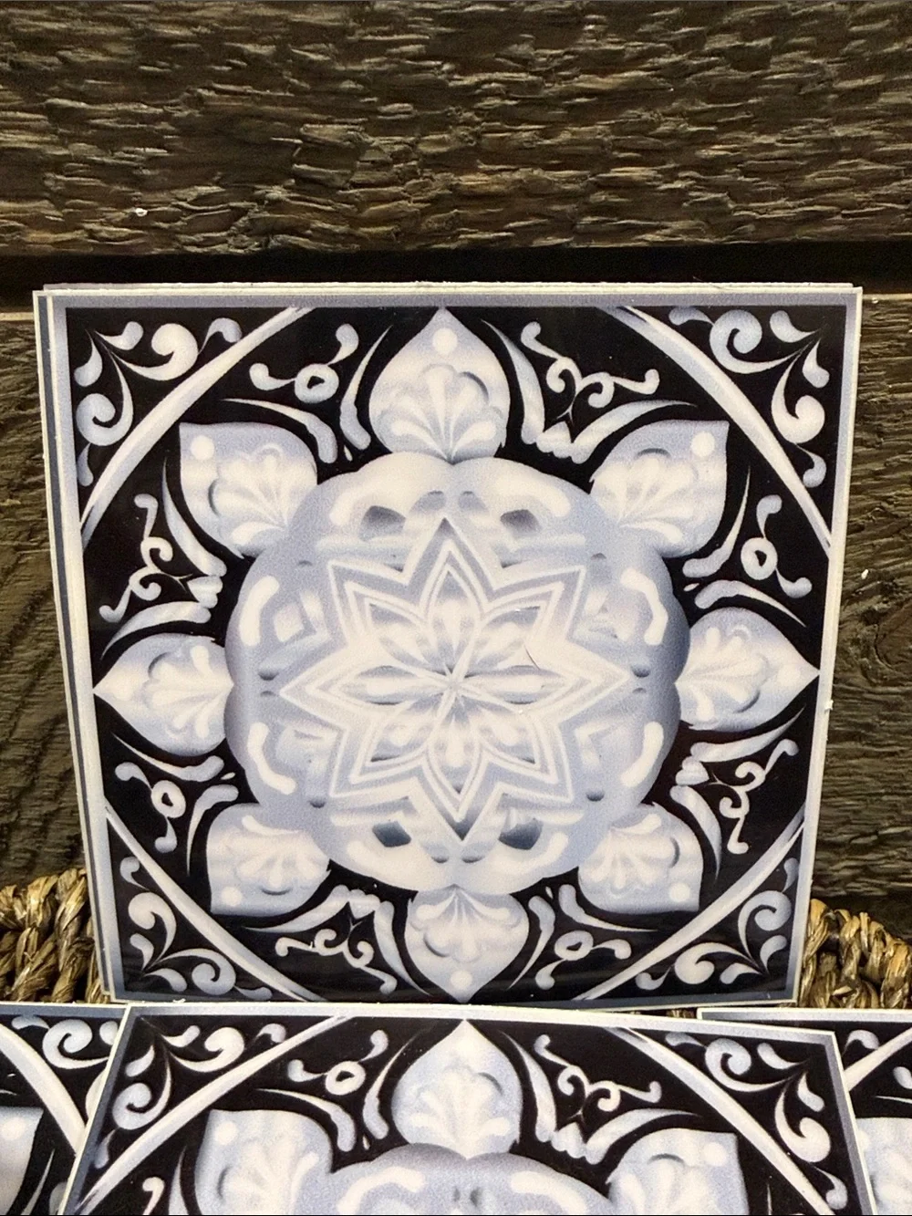 Set of 15 Black & White Mandala Decorative Tiles Peel & Stick Art Decals 4
